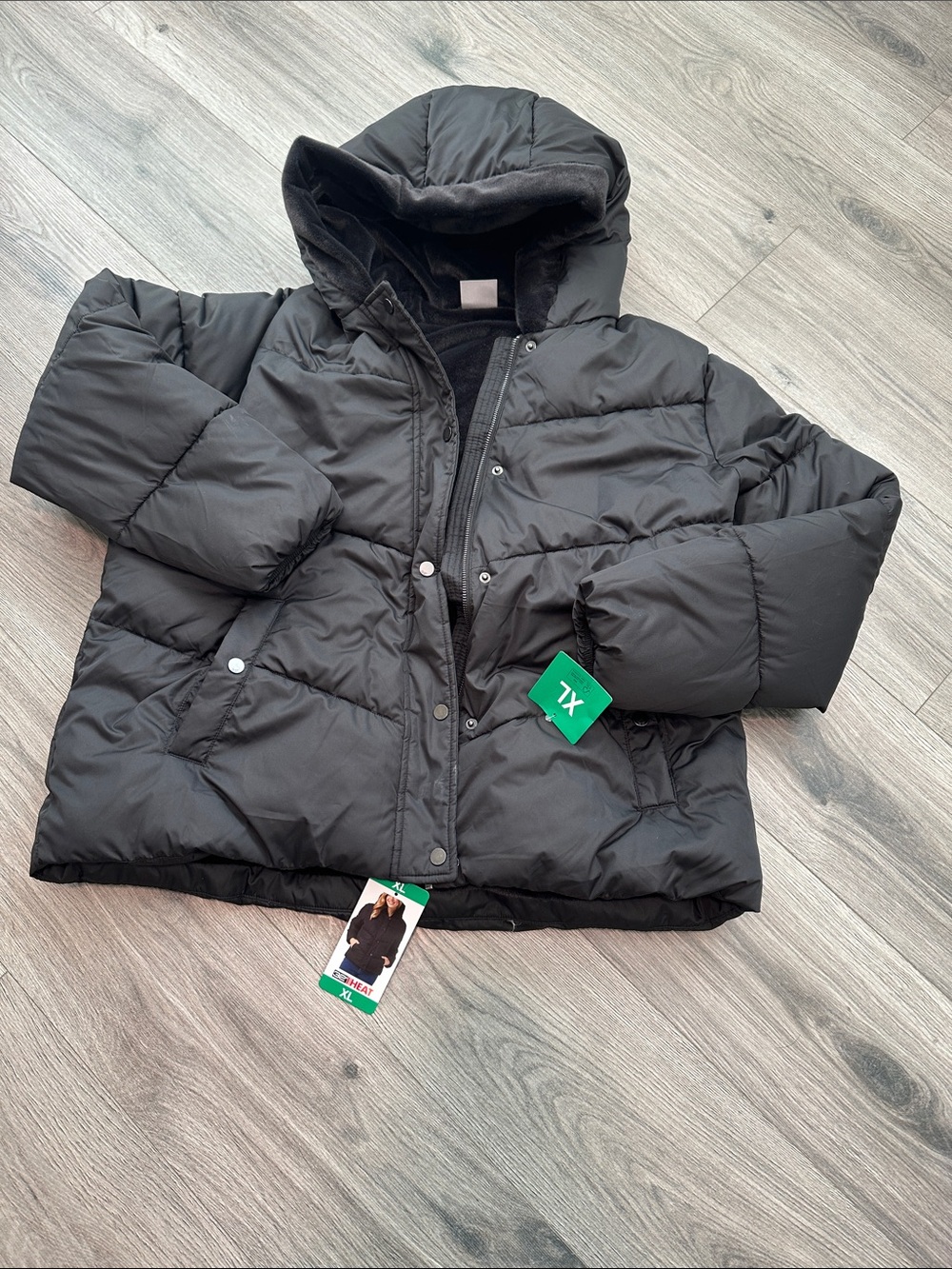 32° Heat Black Hooded Puffer Jacket